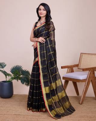 Black weaving jari designer kota doriya saree with blouse piece 1