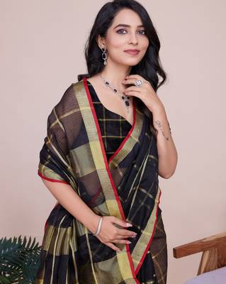 Black weaving jari designer kota doriya saree with blouse piece 3