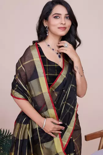 Black weaving jari designer kota doriya saree with blouse piece