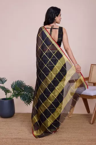 Black weaving jari designer kota doriya saree with blouse piece
