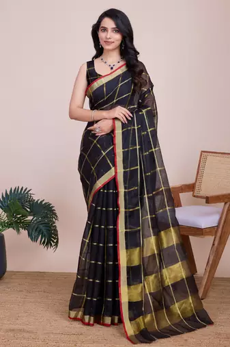 Black weaving jari designer kota doriya saree with blouse piece
