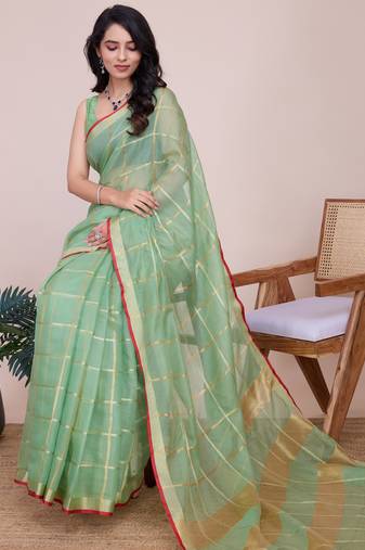 Pista weaving jari designer kota doriya saree with blouse piece