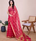 Pink weaving jari designer kota doriya saree with blouse piece
