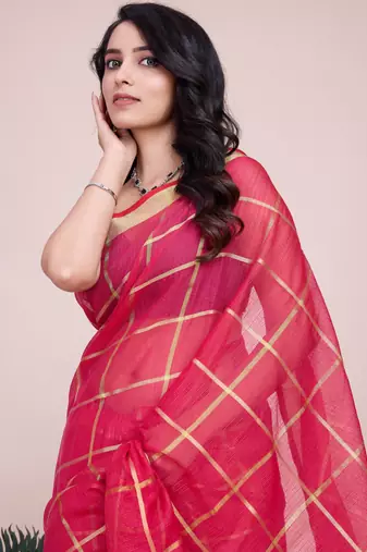 Pink weaving jari designer kota doriya saree with blouse piece