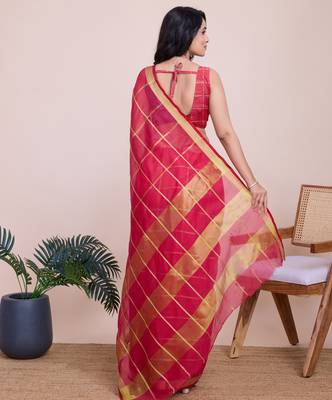 Pink weaving jari designer kota doriya saree with blouse piece 4