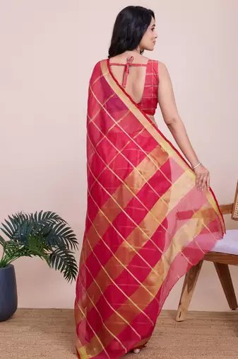 Pink weaving jari designer kota doriya saree with blouse piece
