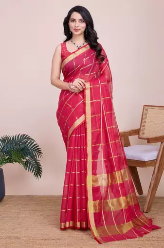 Pink weaving jari designer kota doriya saree with blouse piece