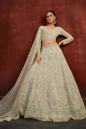 Light Gray Net Satin Bridal Lehenga with Heavy Embroidery Blouse