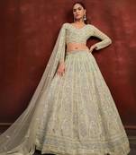 Light Gray Net Satin Bridal Lehenga with Heavy Embroidery Blouse