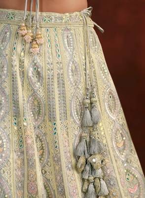 Light Gray Net Satin Bridal Lehenga with Heavy Embroidery Blouse 2