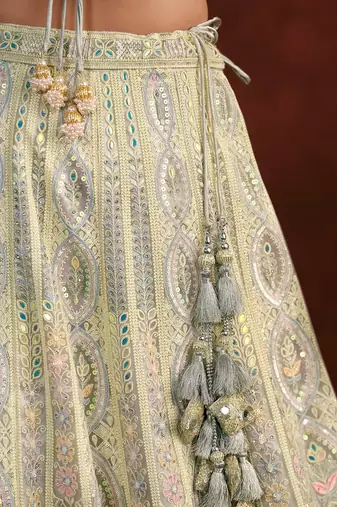 Light Gray Net Satin Bridal Lehenga with Heavy Embroidery Blouse