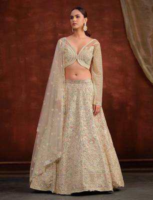 Cream Net Silk Bridal Wedding Lehenga with Heavy Embroidery Blouse 1