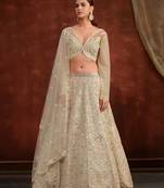 Cream Net Silk Bridal Wedding Lehenga with Heavy Embroidery Blouse