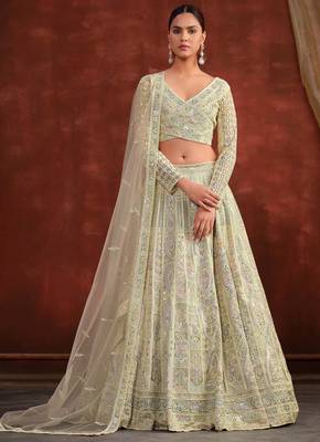 Light Gray Net Satin Bridal Lehenga with Heavy Embroidery Blouse 3
