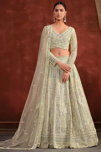 Light Gray Net Satin Bridal Lehenga with Heavy Embroidery Blouse