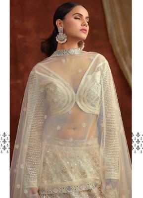 Cream Net Silk Bridal Wedding Lehenga with Heavy Embroidery Blouse 2