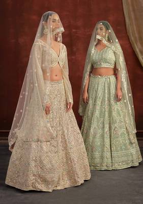 Cream Net Silk Bridal Wedding Lehenga with Heavy Embroidery Blouse 3