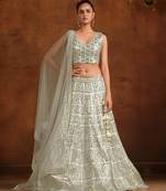 White Net Satin Bridal Lehenga with Mirror & Stone Work Blouse