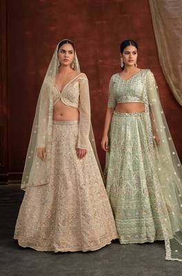 Cream Net Silk Bridal Wedding Lehenga with Heavy Embroidery Blouse 4