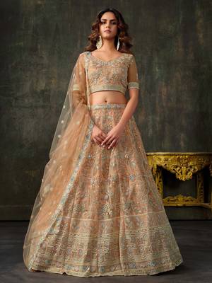 Peach Net Silk Wedding Lehenga with Heavy Handwork & Blouse 1