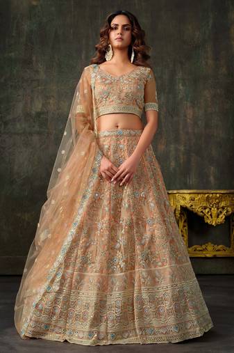 Peach Net Silk Wedding Lehenga with Heavy Handwork & Blouse