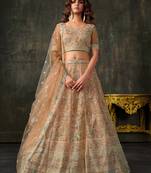 Peach Net Silk Wedding Lehenga with Heavy Handwork & Blouse