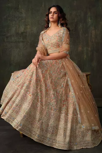 Peach Net Silk Wedding Lehenga with Heavy Handwork & Blouse