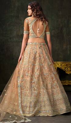 Peach Net Silk Wedding Lehenga with Heavy Handwork & Blouse 3