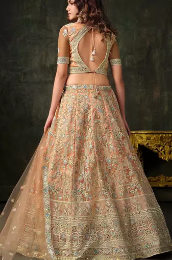Peach Net Silk Wedding Lehenga with Heavy Handwork & Blouse