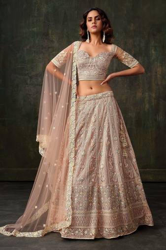 Baby Pink Net Silk Bridal Lehenga with Heavy Embroidery & Blouse