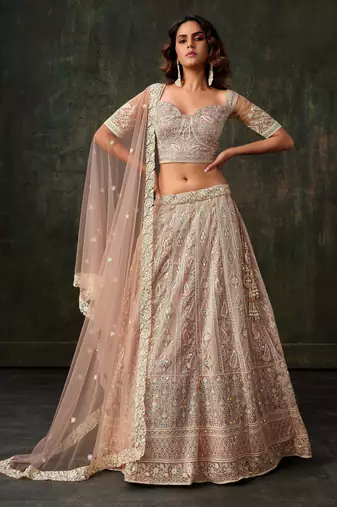 Baby Pink Net Silk Bridal Lehenga with Heavy Embroidery & Blouse