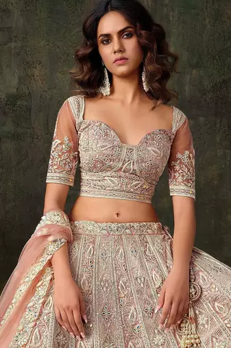 Baby Pink Net Silk Bridal Lehenga with Heavy Embroidery & Blouse