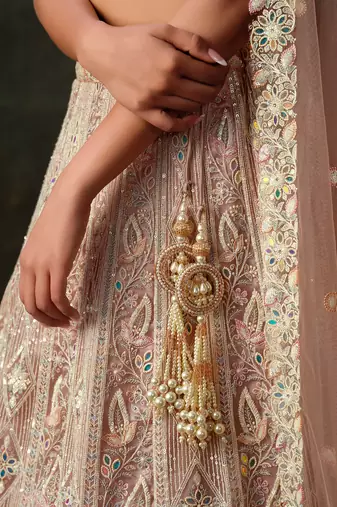 Baby Pink Net Silk Bridal Lehenga with Heavy Embroidery & Blouse
