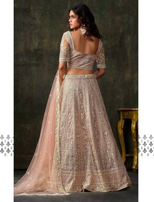 Baby Pink Net Silk Bridal Lehenga with Heavy Embroidery & Blouse 4