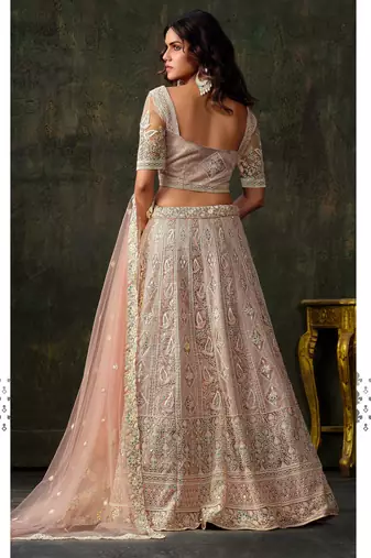 Baby Pink Net Silk Bridal Lehenga with Heavy Embroidery & Blouse