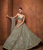 Gray & Multi Net Satin Wedding Lehenga with Heavy Embroidery Blouse