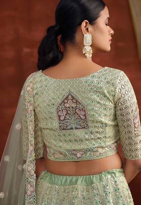 Pista Green Net Silk Party Wear Lehenga with Heavy Embroidery Blouse 2