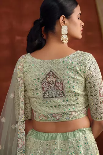 Pista Green Net Silk Party Wear Lehenga with Heavy Embroidery Blouse