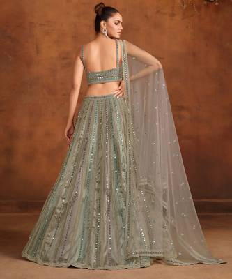 Gray & Multi Net Satin Wedding Lehenga with Heavy Embroidery Blouse 2
