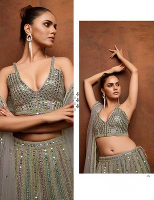 Gray & Multi Net Satin Wedding Lehenga with Heavy Embroidery Blouse 4