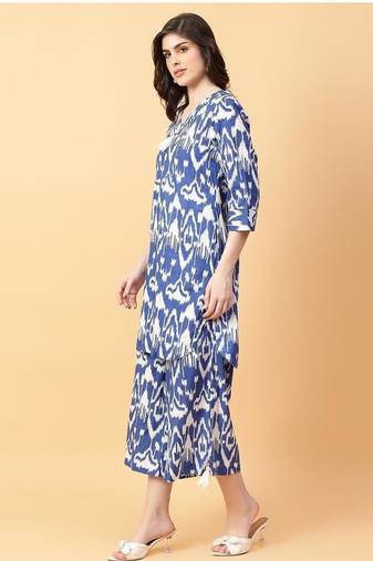 blue cotton printed & hand work co-ord set