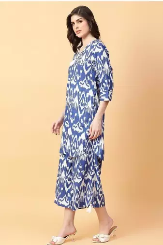 blue cotton printed & hand work co-ord set
