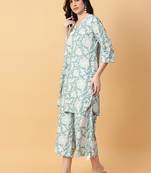 green cotton printed & hand work co-ord set