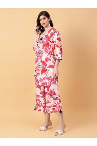 red cotton printed & hand work co-ord set