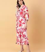 red cotton printed & hand work co-ord set