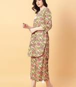 beige cotton printed & hand work co-ord set