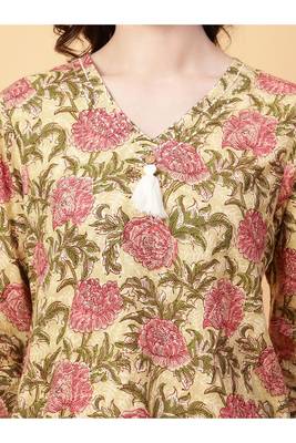 beige cotton printed & hand work co-ord set 3