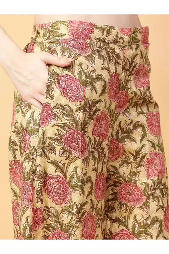 beige cotton printed & hand work co-ord set