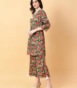 green cotton printed & hand work co-ord set