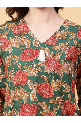 green cotton printed & hand work co-ord set